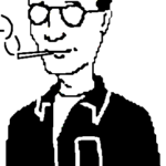 Dale Gribble from King of the Hill is rendered in black and white like the caricature of Max Stirner drawn by Engels.